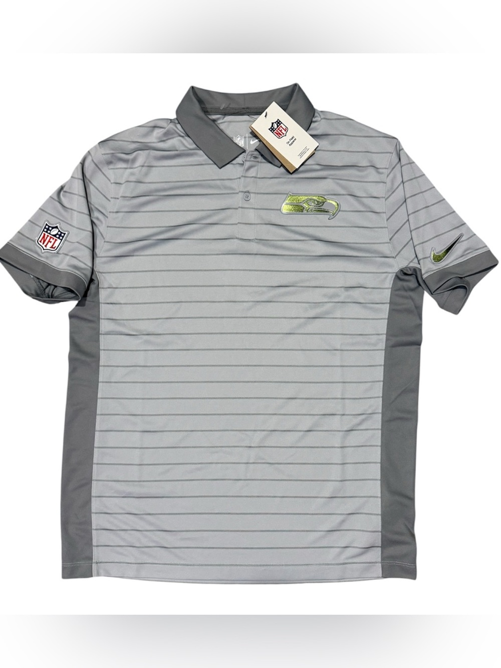 Seattle Seahawks Nike Dri-Fit Polo Shirt Gray Pinstripe Men's Size M NWT